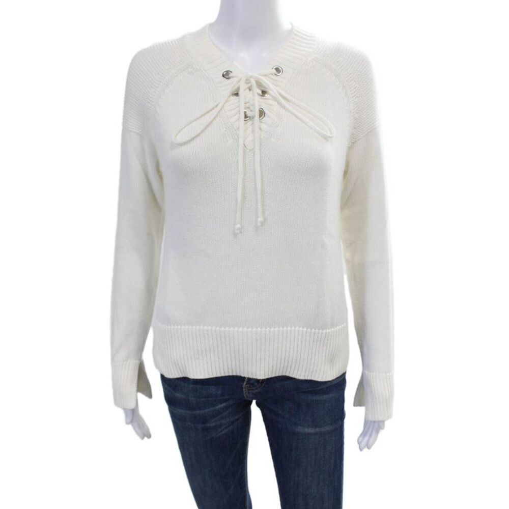 Cotton By Autumn Cashmere Women's Long Sleeves Pullover Sweater White Size XS